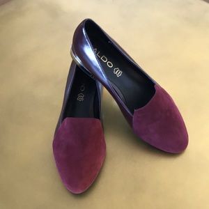 Aldo Burgundy Suede and Leather Flats Loafer Gold